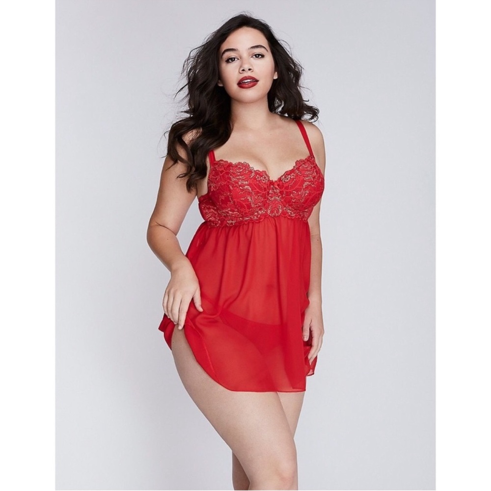 Lane Bryant Cacique red lace babydoll lingerie 40DD